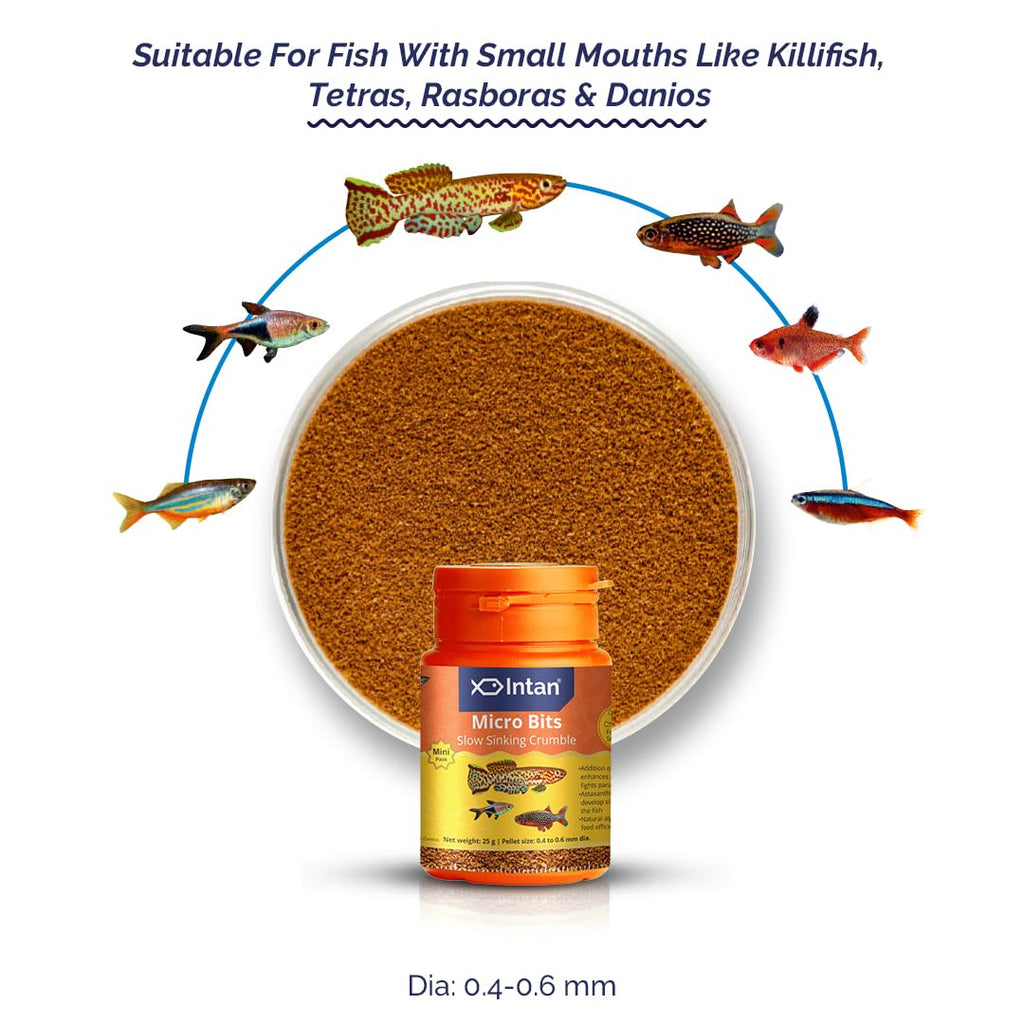 Intan Micro Bits 25g – 0.4–0.6mm Slow-Sinking Fish Food for Tetras, Rasboras, Danios & Killifish