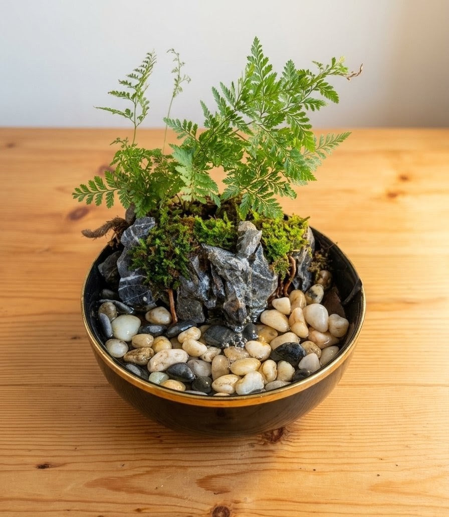 Bedside Waterfall Open Terrarium in Ceramic Bowl