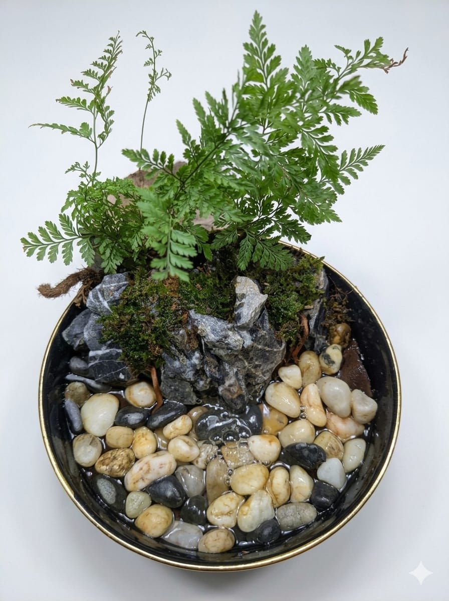 Bedside Waterfall Open Terrarium in Ceramic Bowl