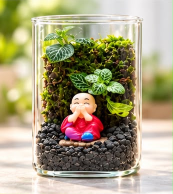 The Three Little Monks™ – Set of 3 Mini Terrariums | Joy, Peace & Contentment