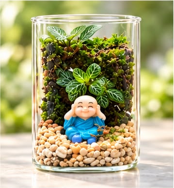 The Three Little Monks™ – Set of 3 Mini Terrariums | Joy, Peace & Contentment