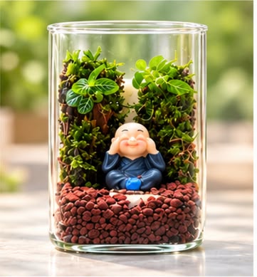 The Three Little Monks™ – Set of 3 Mini Terrariums | Joy, Peace & Contentment